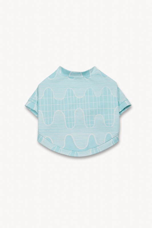 Lines & Waves Alice blue & White Cotton T-Shirt